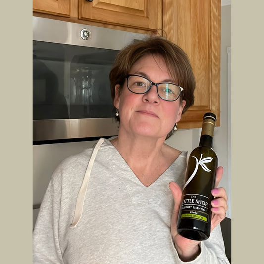 Tracey holding Olive Oil-The Little Shop of Olive Oils